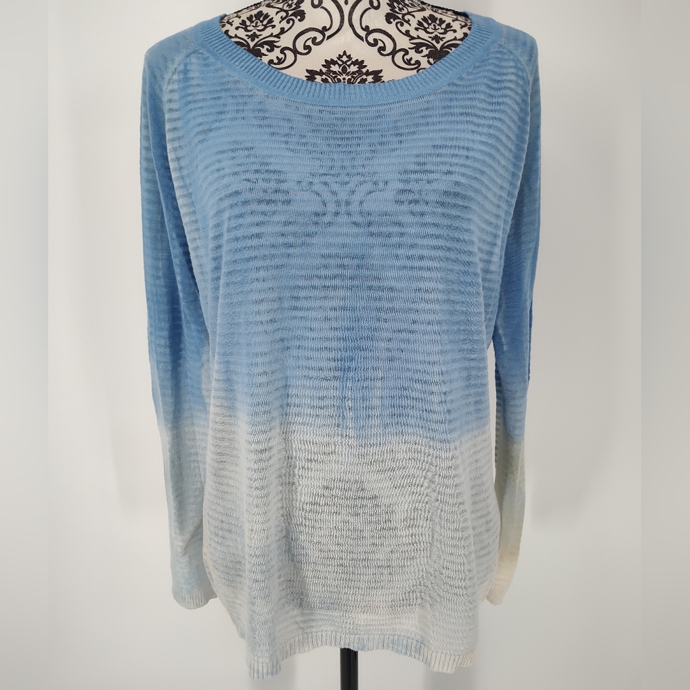 Marika Charles Blue and White Ombre Women's Oversized Cotton Sweater Size 4